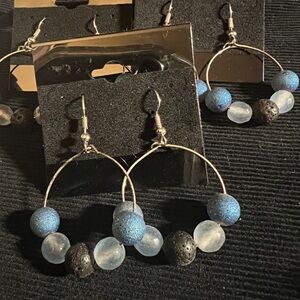 Essential Diffuser Hoop Earrings black & blue beads and stones Handmade